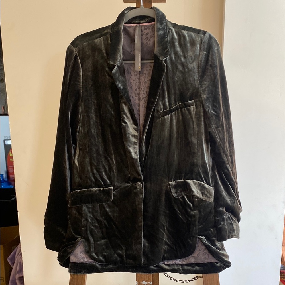 Anthropologie Velvet Blazer in Dark Gray